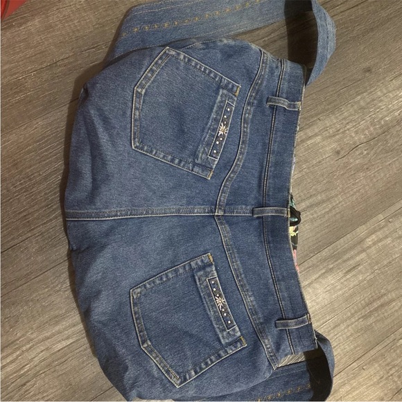 Denim Jean Crossbody Purse Women's Blue Rhinestone  Pants Custom Shoulder Bag - Picture 2 of 2